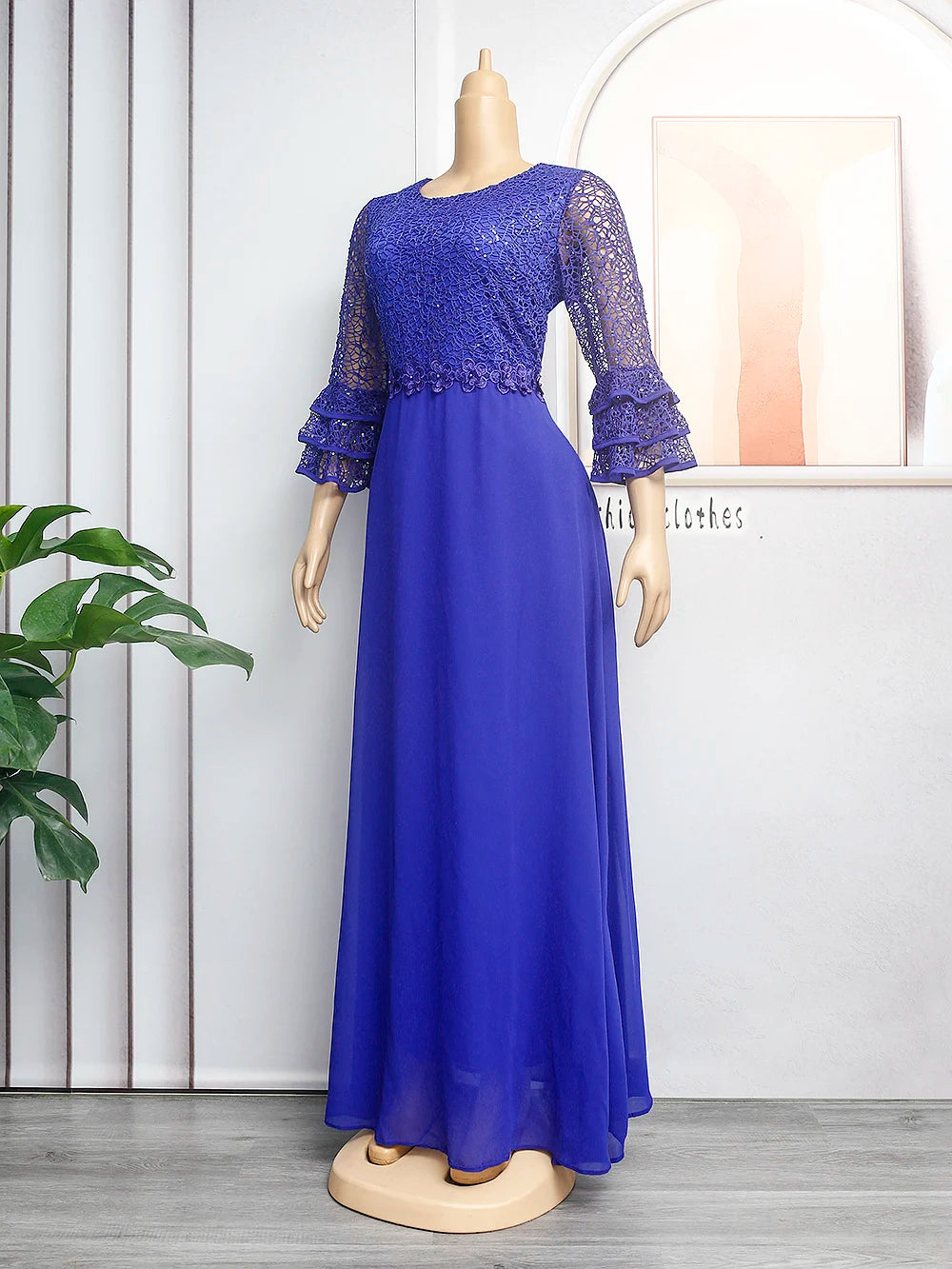 Vestidos africanos de talla L a 3XL para mujer, primavera y otoño, vestido largo de poliéster de color liso con mangas tres cuartos para mujer africana