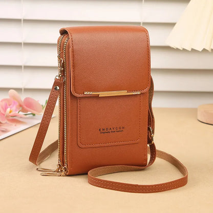 Cartera para teléfono móvil con pantalla táctil, de piel sintética, para mujer, minibolso de hombro con solapa, tipo bandolera, pequeño