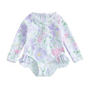 Kids Baby Girl Summer Swimwear Floral Print Backless Ruffles Long Sleeve Bodysuit Bathing Suit Girls Beachwear 0-4 Years