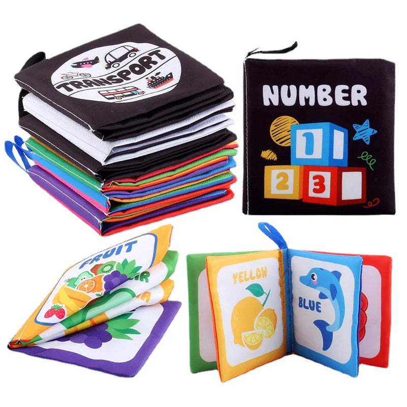4 Pages Enlightenment Early Learning Books Children Black and White Cloth Book for Kids Montessori Educational Toys