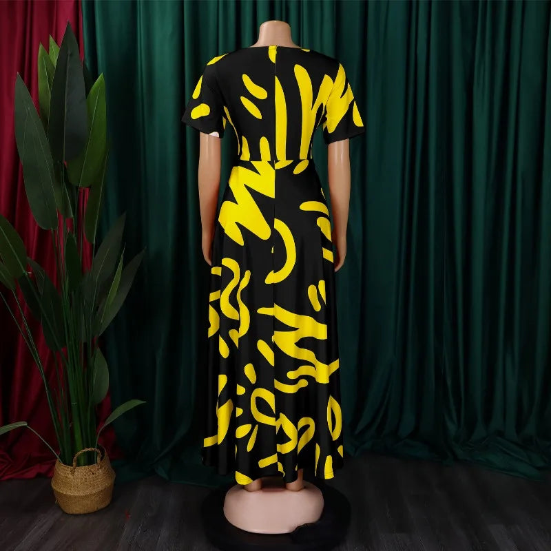 2025 Dashiki Fashion Belted Maxi Long Party Dress Vintage Printed Sundress Casual Vestidos Robe african dress Summer Women Dress