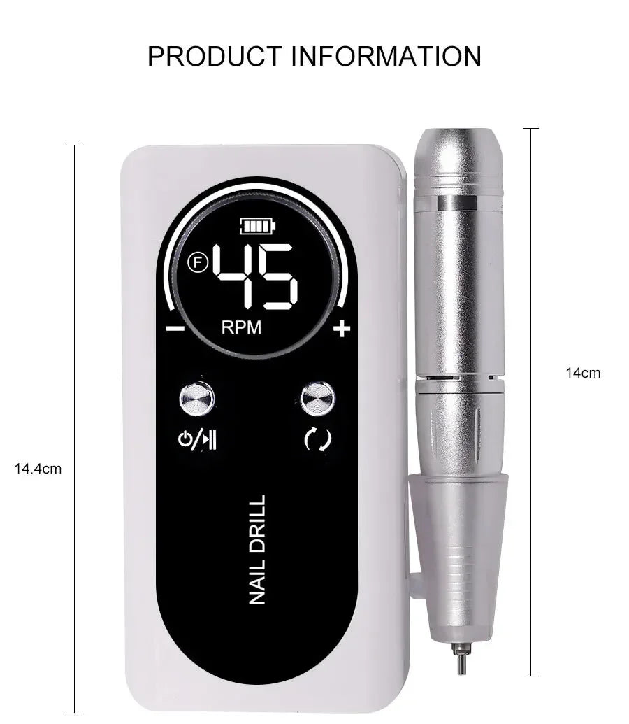 2024 Original 45000RPM Rechargeable Nail Drill Machine with LCD Low Noise Professional Nail Polish Sander Nails Accessories Set