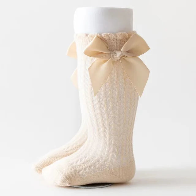 Summer Ultra-thin Mesh Socks Baby Girl Mosquito-resistant Knee Sock Cute Newborn Pink Bow Hollow Cotton Newborn Baby Clothes 