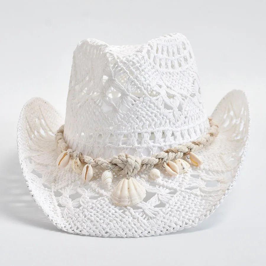 Summer Hand-Woven Straw Hat for Women Shell Decoration Holiday Beach Sun Hat Panama Hat for Women