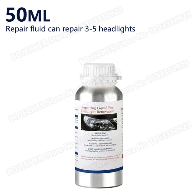 Kit de polimento de farol de carro, 100ml/50ml, restauração de farol, polímero líquido, reparo de renovação, kit limpo, ferramenta de automóvel