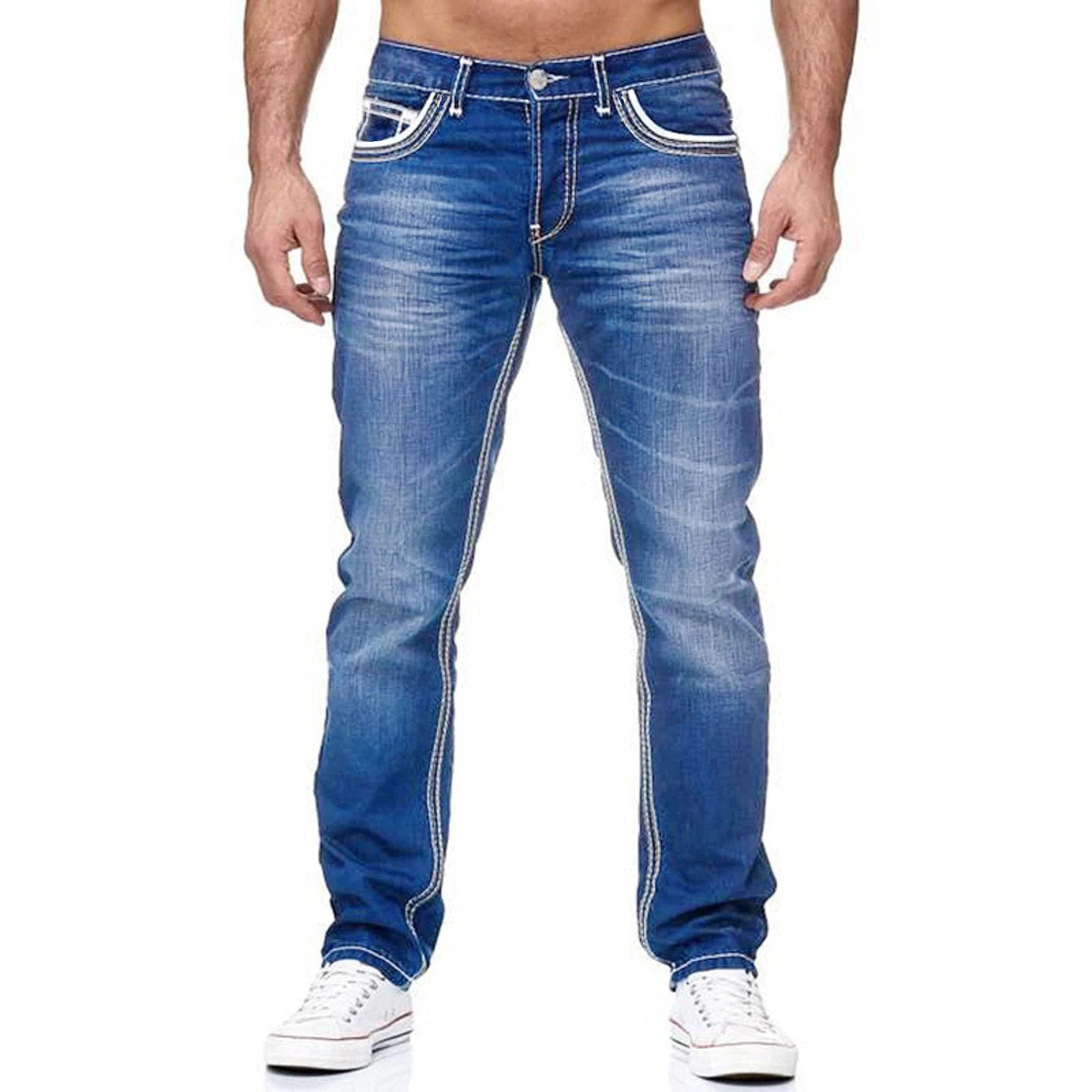Straight Jeans Men Washed No Hole Jeans Spring Summer Boyfriend Jeans Streetwear Loose Casual Designer Long Denim Pants Trousers