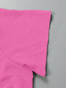 Plus Size 2025 Summer New V-neck Short Sleeve Pleated Solid Colour Loose Casual Midi Dress Basic Hem Pleated