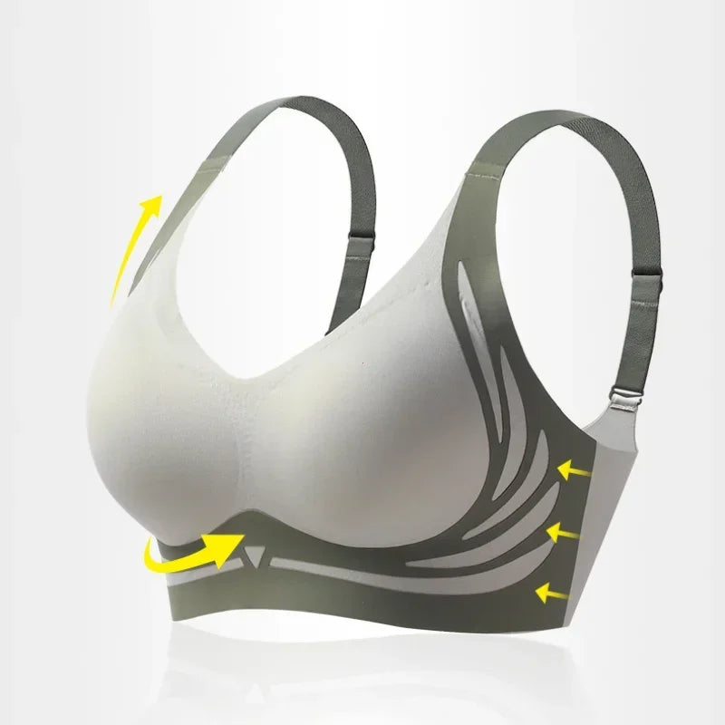 Sujetador Push-up inalámbrico Super Gather para mujer, ropa interior ajustable con soporte suave, sujetador de realce sin costuras antiflacidez