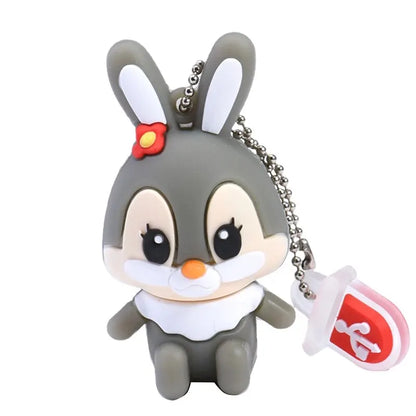 Lovely Rabbits USB Flash Drive 64GB Cartoon Pink Memory Stick 32GB Creative Gift Pen Drive 16GB Free Key Chain External Storage
