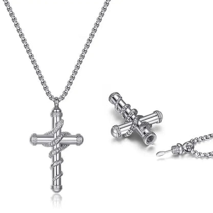 2024 New Luxurious Spoon Necklace Retro Snake Around Cross Stainless Steel Hollow Pendant Fashion Jewelry for Woman Man