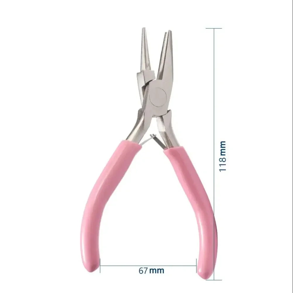 Alicates cóncavos redondos de una sola sección de níquel-hierro con mango rosa, herramienta para hacer herrajes de joyería hechos a mano, punta afilada, diagonal, portátil