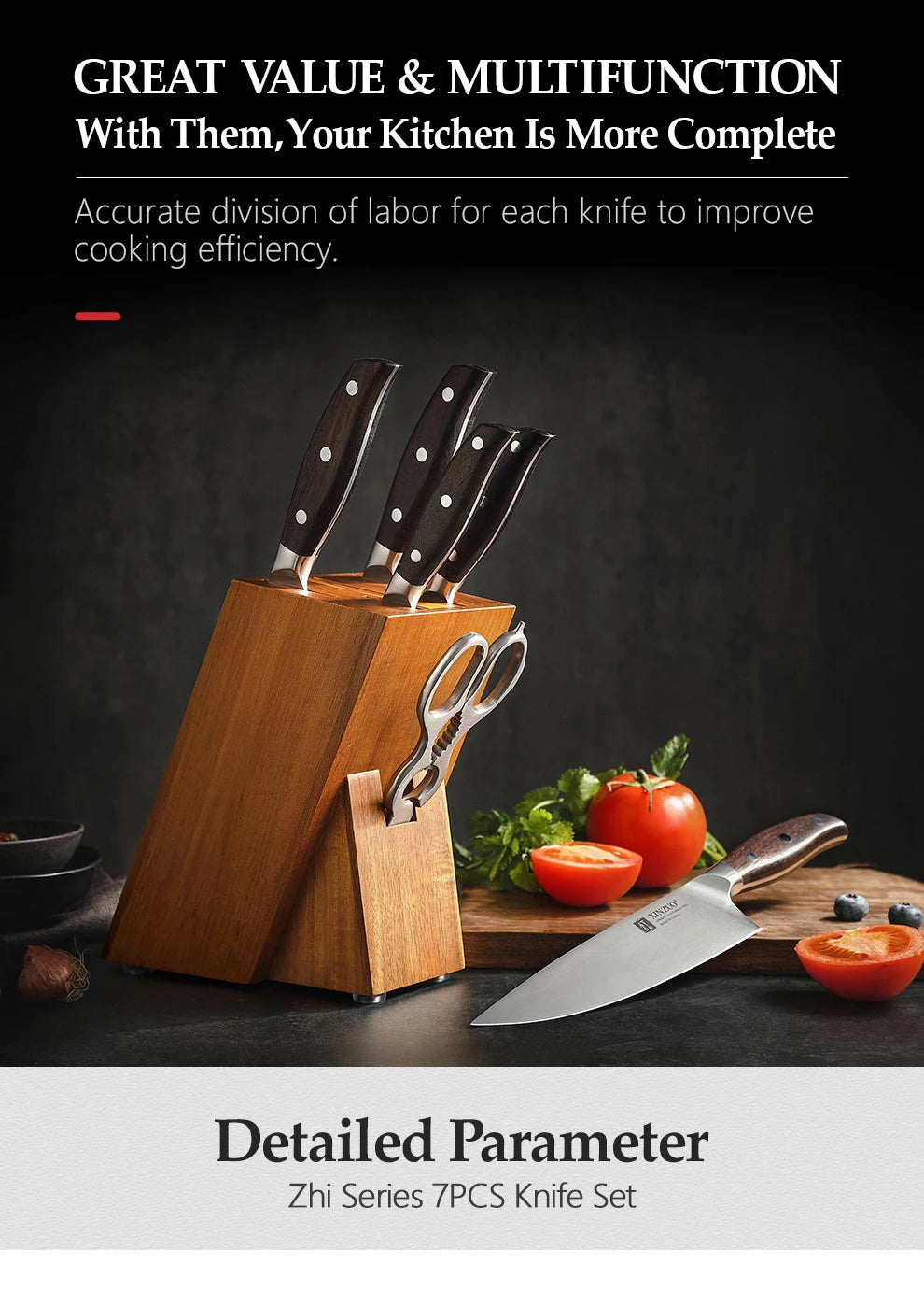 XINZUO Professional Full 7 PCS Knife Set German 1.4116 Stainless Steel Kitchen Knives Sets Best Kitchen Slicing Santoku Tool