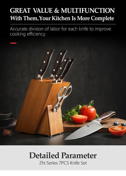 XINZUO profesional completo 7 Uds juego de cuchillos alemán 1,4116 juegos de cuchillos de cocina de acero inoxidable la mejor herramienta Santoku para cortar cocina