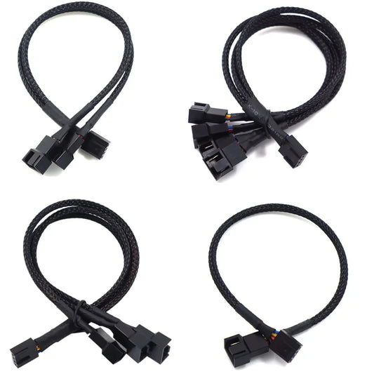 Cable divisor de ventilador PWM de 4 pines de 1 a 3 vías, cable de extensión trenzado con manguito de derivación refrigerado de 1 a 3 vías, cable de extensión de 4 pines