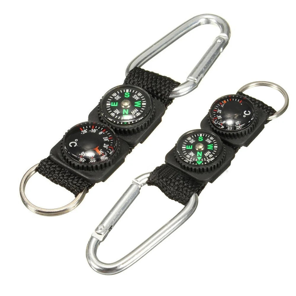 1pc Universal Multifunction 3 In 1 Camping Climbing Hiking Mini Carabiner With Keychain Compass Thermometer Hanger Key Ring