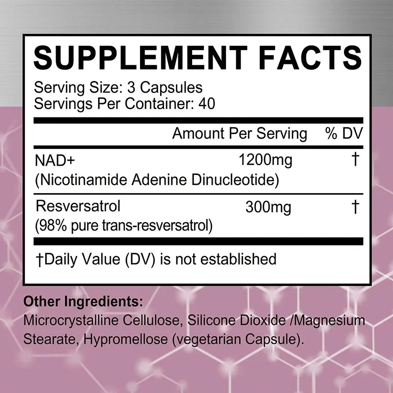 NAD+ Resveratrol Supplements - Anti Aging and Natural Cell Regeneration, for Cellular Health, Strengthens Immune SystemSupplemen