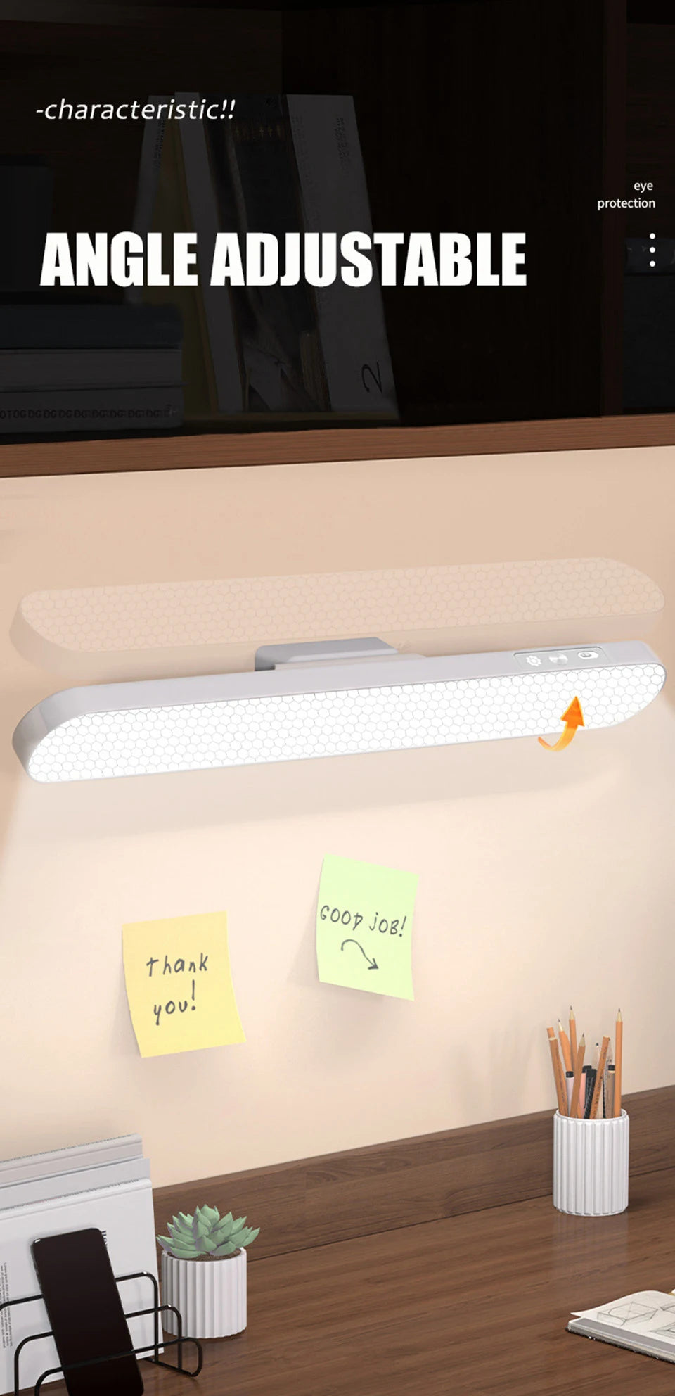 LED Table Lamp Magnetic Hanging USB Rechargeable Desk Lamp 3 Color Reading Light Dimmable Cabinet Closet Wardrobe Night Light