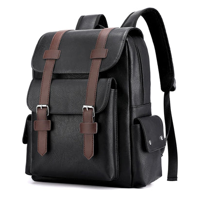 Mochila de piel sintética para hombre, mochila grande para portátil, mochila negra para adolescentes y niños, mochila marrón, 2023
