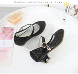 Girls Purple High Heels For Kids Princess RED Leather Shoe Footwear Children's Dress Party Wedding Shoes Round Toe 1-3CM
