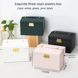 1 Uds. Caja de joyería multifuncional de tres capas de cuero estilo cajón, pendientes, cerradura, caja de joyería