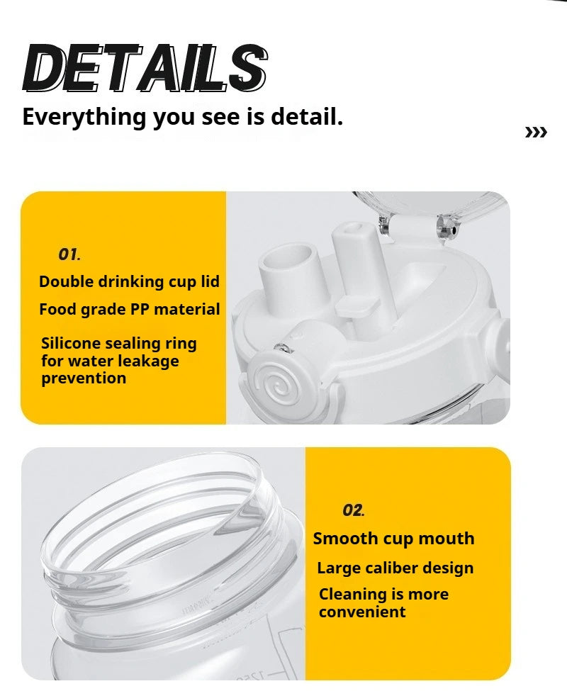 1.5L-2L Summer Large Capacity Kettle, Double Drinking Cup, Outdoor Sports Fitness Water Bottle, Straw Cup Drinking Utensils