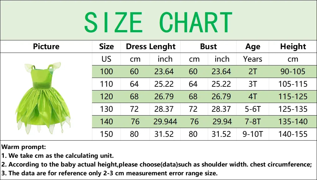 Girls Disney Party Dresses Fairy Tiana Costume for Girl Tinkerbell Children Clothing Princess Elf Birthday Ball Gown Wing Dresse