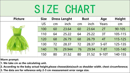 Girls Disney Party Dresses Fairy Tiana Costume for Girl Tinkerbell Children Clothing Princess Elf Birthday Ball Gown Wing Dresse