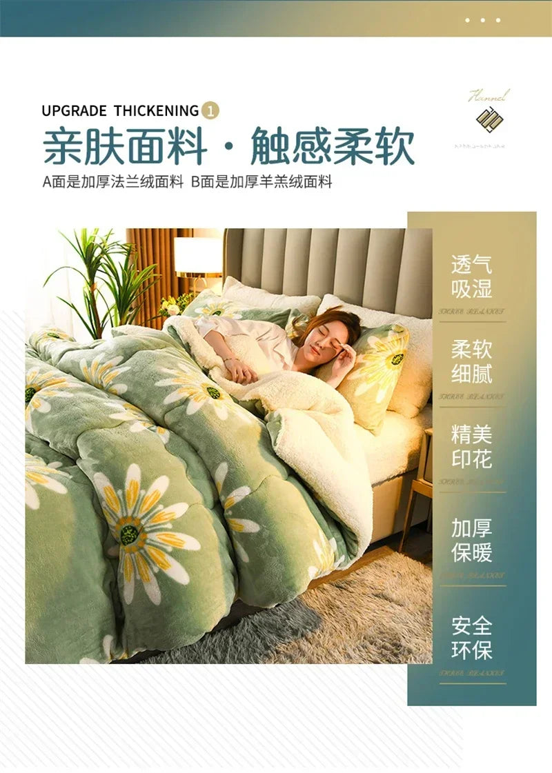 Plaid Super Thick Warm Blankets for Winter Autumn Milk Fleece Thicken Warmth Sleeping Blanket Soft Fluffy Comforter Quilt Duvet