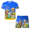 Summer anime Super Mario fashion cute boy 3D top T-shirt+shorts two-piece set Mario girl and boy top short sleeved shorts