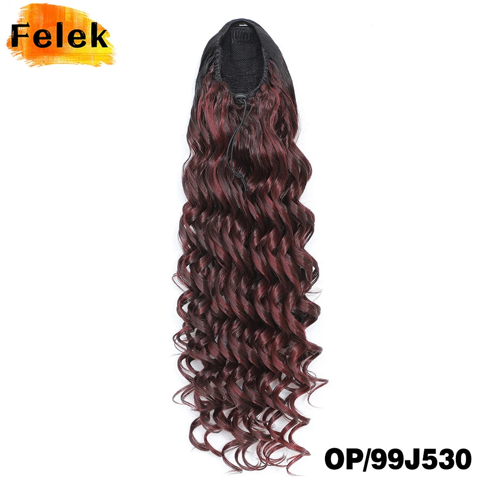 Aplique rabo de cavalo ondulado longo 60 cm ajuste fácil com cordão drawstring