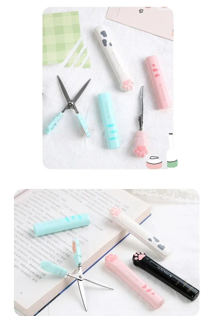 4Style Portable Folding Cat's Paw Scissors Stainless Steel Art Tool Multi-Function Pen-Shaped Scissors for Handbooks  Office Use