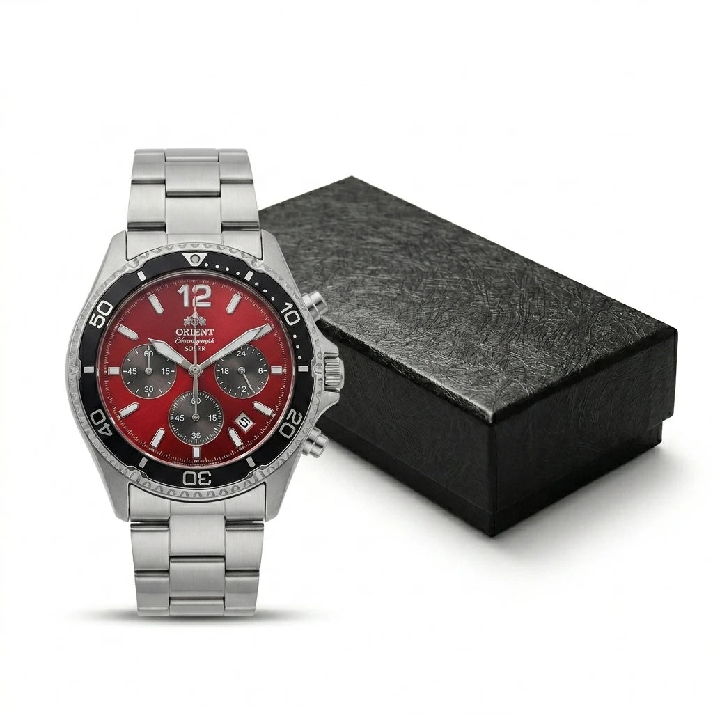 Relógio masculino cronógrafo solar diver em aço inox a prova de agua 200mm