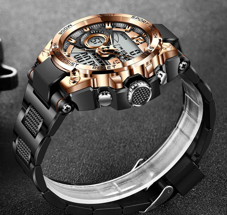 Reloj militar LIGE para hombre, digital, resistente al agua hasta 50 m, LED, de cuarzo, deportivo, grande, Masculino