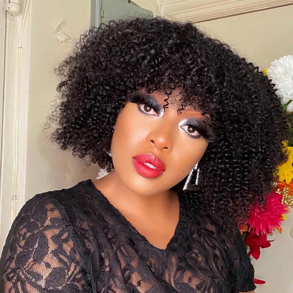 MsSunlight Afro Kinky Curly Wig Human Hair Short Wigs For Women Human Hair 100% Natural 4B 4C Brazilian Hair Wigs Full Machine