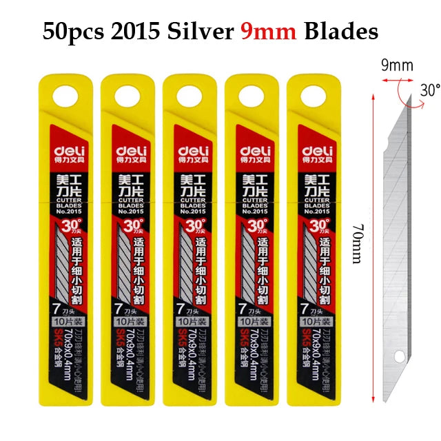 Deli 10pcs/box Knife Blade 9mm 18mm SK5 Metal Blades for Home School Supplies Art Craft Paper Box Cutting Utility Knife Tool