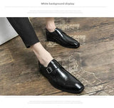 Large Size 48 Men's Leather Shoes with Buckle, Block Carving, Slip-On, Square Toe, Board Shoes, Trendy Adult Footwear