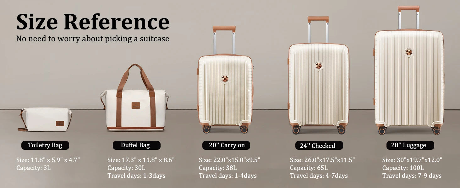 PP Hard Shell Lightweight Durable Luggage Sets, Travel Suitcase with Duffel Bag and Toiletry Bag, TSA Lock, Spinner Wheels