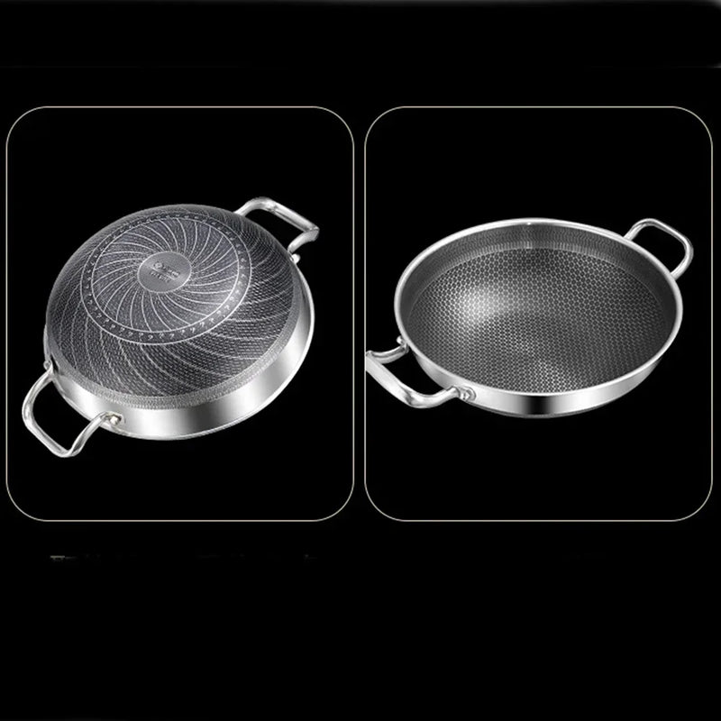 32cm 304 Stainless Steel Frying Pan Food Grade Non Stick Pan Honeycomb Pot Bottom Induction Cooker Gas Stove General Wok