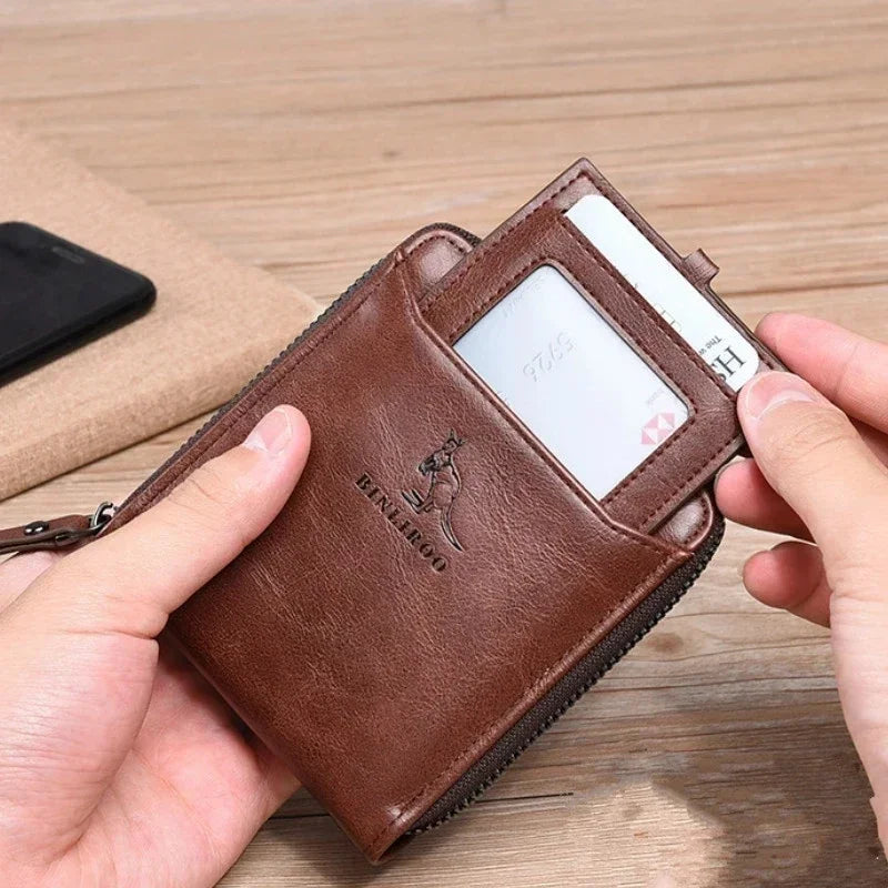 Genuine Leather Men's Wallet Luxury Short RFID Card Holder for Men Zipper Coin Purse Portable Male Wallets Billfold