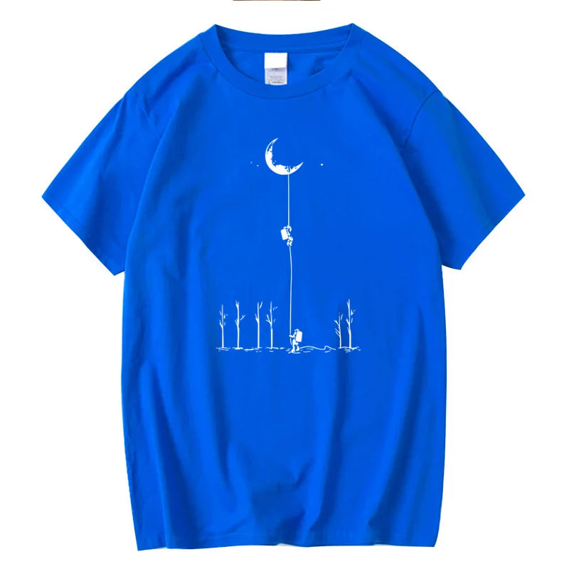 Summer Men's High Quality 100% Cotton Cool Funny Astronaut Print Casual Loose O-neck for Men T-shirt Male T-shirt Hip Hop Tee