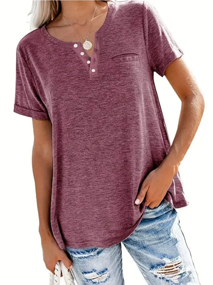 Plus size 1xl-8xl feminino solto topos senhoras casual com decote em v manga curta bolso camiseta primavera e verão novo estilo
