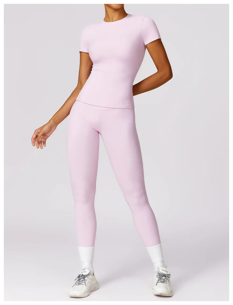 NCLAGEN - Camiseta deportiva para mujer, para correr, de verano, de manga corta, cuello redondo, transpirable, elástica, para gimnasio, yoga, fitness, ajustada, activa