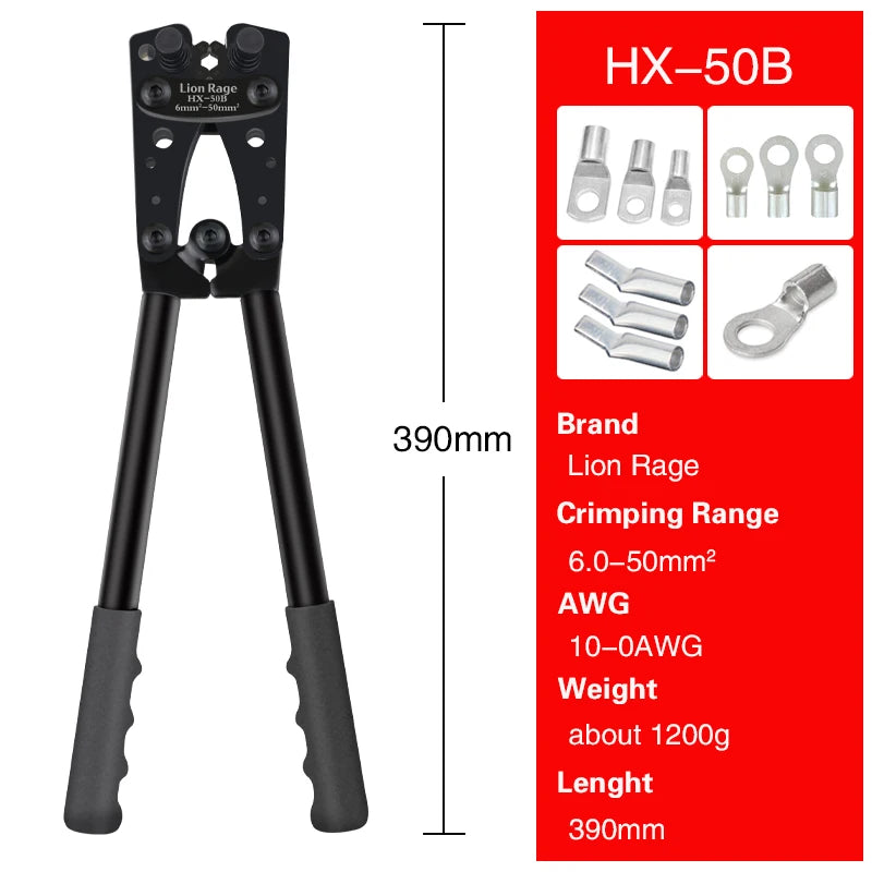 Crimping Pliers Tube Terminal Crimper Hex Crimp Tool Multitool Battery Cable Lug Cable Hand Tools HX-50B 6-50mm² AWG 10-0