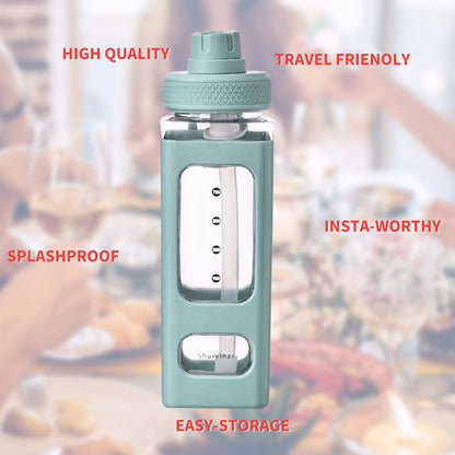 Leakproof Water Bottle with Straw Square Cute Heat Resistance Water Bottles for Women Men Kids Birthday Gifts