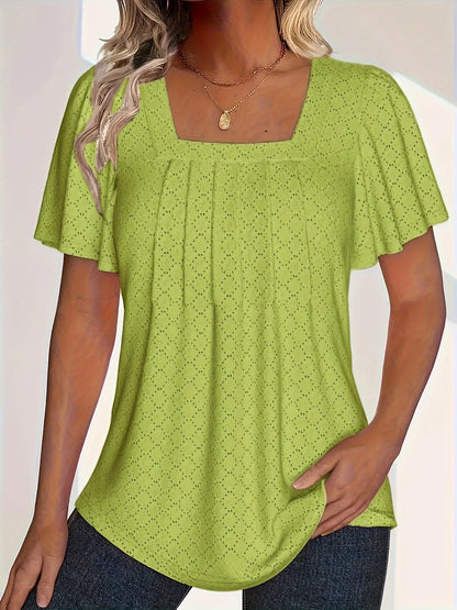 Plus size primavera e verão moda e elegante oco topos para mulheres escritório wear solto plissado mangas versátil topos para