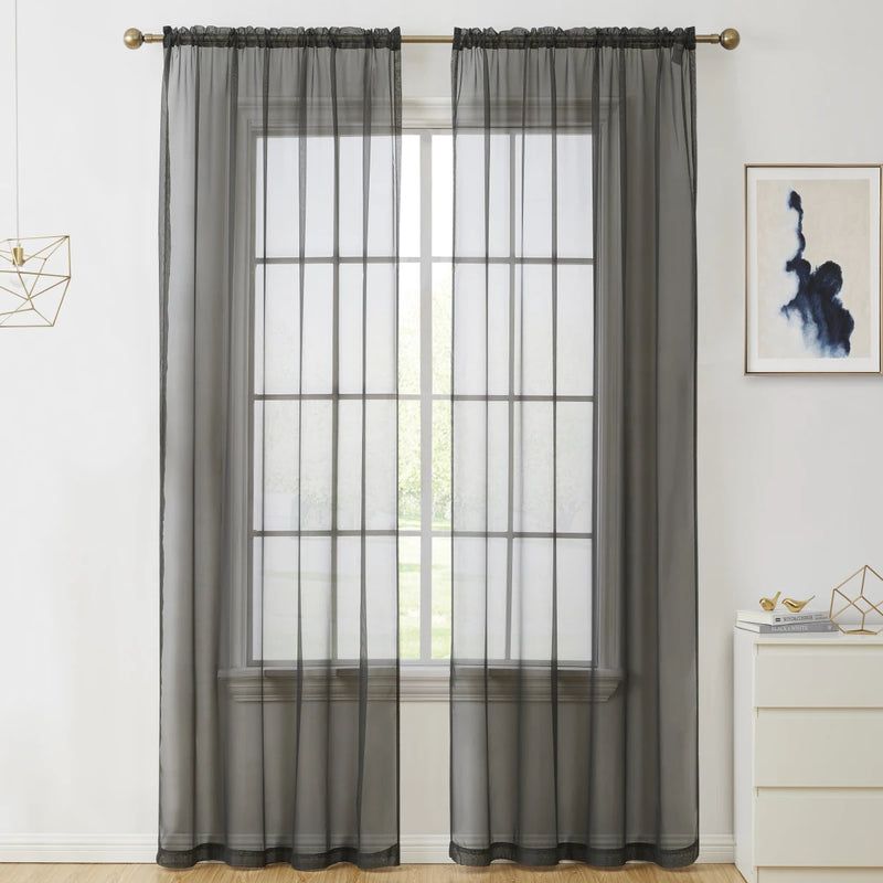 2PCS, Sheer White Curtains 2 Panels Set,  Rod Pocket Voile Fimly Sheer Drapes for Living Room/Bedroom