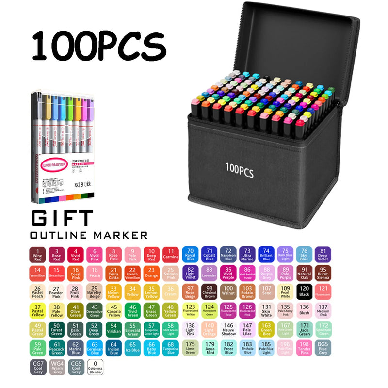 24/36/48/60/80/120/168 Colors Double Tip Permanent Art Marker pens for Drawing Painting Sketching Comics Design School Supplies