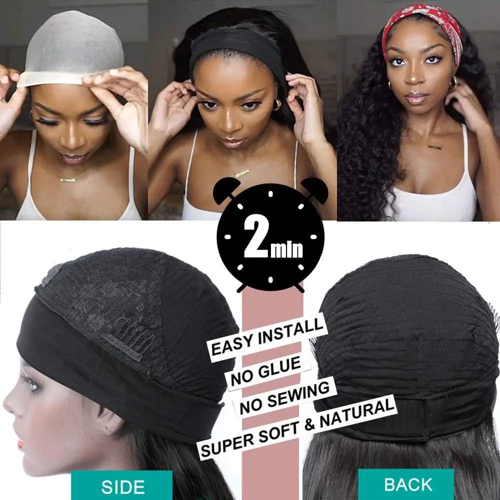 Kinky Straight Headband Wigs Remy Human Hair Wig Ready To Wear Brazilian Yaki Straight Headband Human Hair Wig for Women