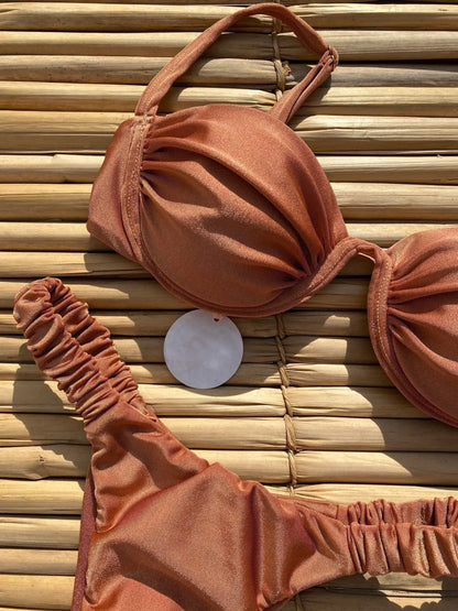 Bikini Push Up 2024, traje de baño sexy para mujer, traje de baño femenino, conjunto de bikini sexy, bikini brasileño, traje de baño sólido brillante, ropa de playa