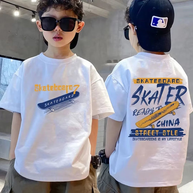 Nueva ropa de verano para niños, ropa de calle, camiseta con letras estampadas, camisetas de manga corta, ropa para niños y niñas, camisetas 100% de algodón para niños